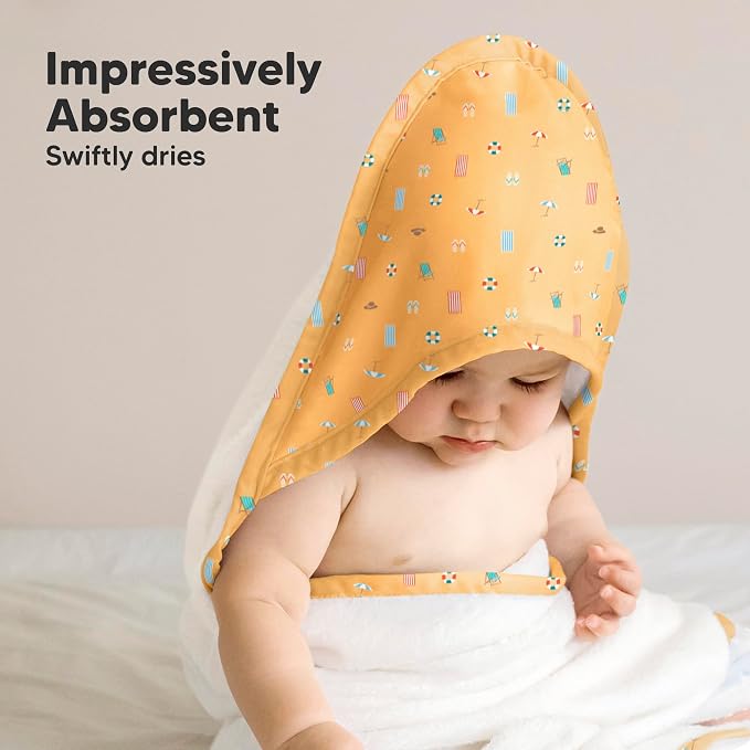 KeaBabies Hooded Baby Towel for Newborn, Baby Bath Towels(Beach Day, 35x35) | Viscose Derived from Bamboo, Large Baby Towels with Hood, Boys, Girls, Toddler, Soft Absorbent Baby Bath Essentials