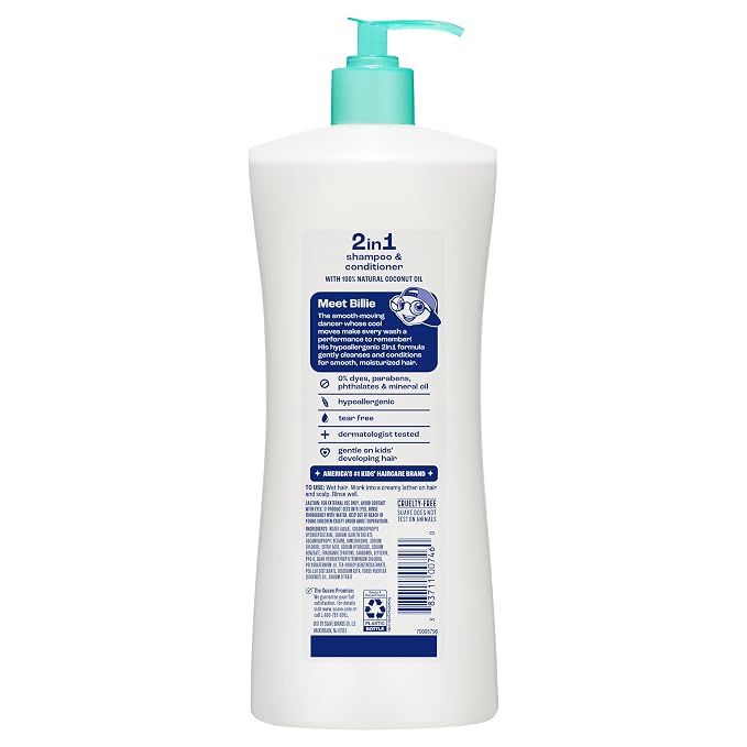 Suave Kids Purely Fun 2 in 1 Shampoo and Conditioner with Coconut Oil, Tear-Free, Hypoallergenic, Gentle Hair Care for Kids with Sensitive Scalps, 4 Count, 28 FL OZ