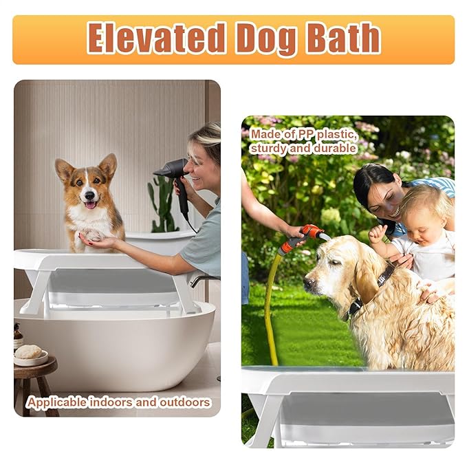 Portable Dog Bath | Bathing Station Pet Bathtub - Elevated Dog Bath, 2 in 1 Wash Station, Portable Bathtub, Pet Tub for Small Dogs, Cats, Pet Supplies