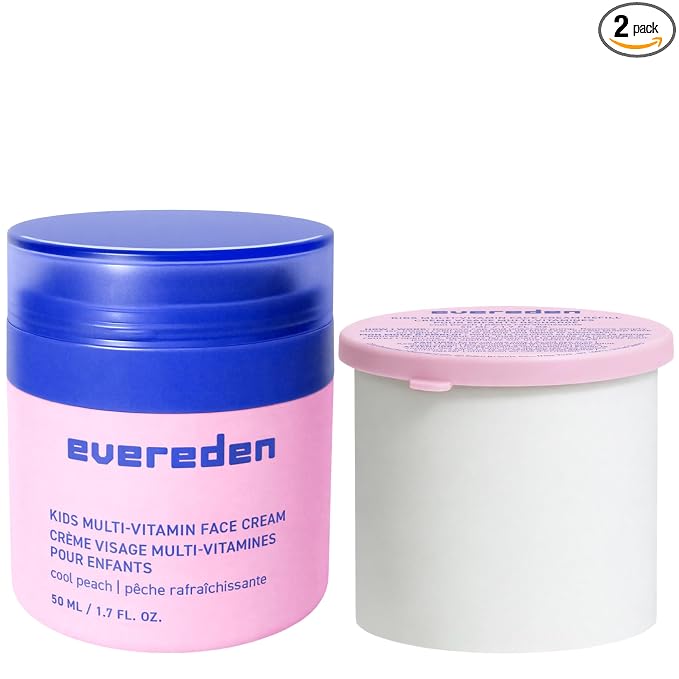 Evereden Kids Face Cream Cool Peach 1.7oz Refill Jar + Refill Pod 1.7oz | Multi-Vitamin Skincare for Kids, Niacinamide, Omegas | Lightweight Hydration Made for Daily Routine | Dermatologist Tested