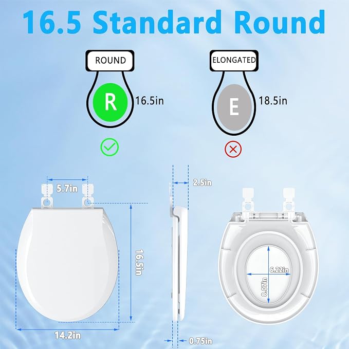Aünsffer Toddler Toilet Seat with Potty Training Seat Round 16.5inch, 2 in 1 Toilet Seat for Family Built-in Baby Seat Removable, Soft Close + Easy Clean, PP Safe Material, Blue