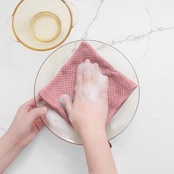 Homaxy 100% Cotton Waffle Weave Kitchen Dish Cloths, Ultra Soft Absorbent Quick Drying Dish Towels, 12 x 12 Inches, 18-Pack, Dried Rose