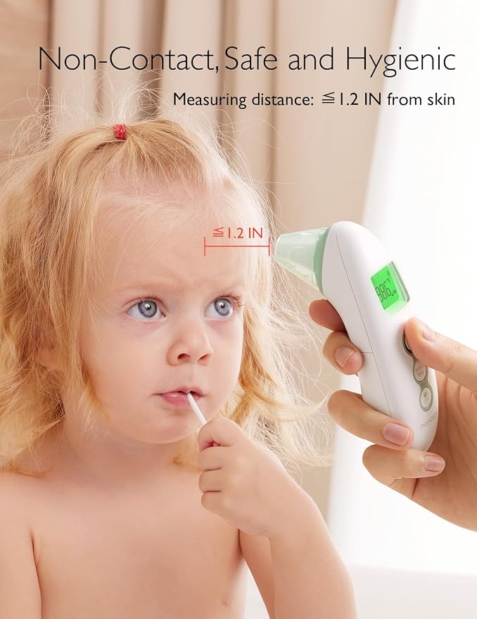 Momcozy Non-Contact Forehead and Ear Thermometer, Digital Infrared Thermometer for Adults and Kids, with Child Mode, Fever Alarm Function, Mute and Memory Functions, Fast and Accurate Measurement