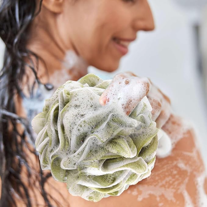 BTYMS Large Loofah Sponge Shower Scrunchies Puff 75g/pc Mesh Pouf Bath Loofa Body Sponges Scrubber for Bathing - Pack of 4
