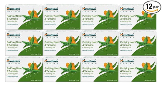 Himalaya Purifying Neem & Turmeric Cleansing Bar Soap, Neem Soap Bars for Face and Body, Turmeric Soap Bar,Face Soap Bar,Face Wash Bar,Bath Soaps,Body Soap Bars,Natural Soap,Soft and Clean Skin,12Pack