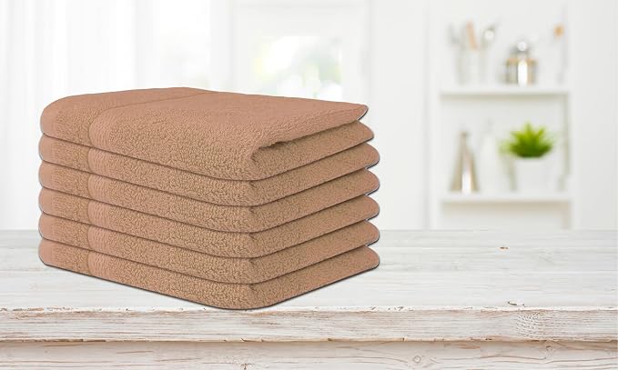 Soft Wash Cloths - 12 Pack Plush and Absorbent Cotton Washcloths for Face, Body, and Baby - Multi-Purpose, Quick-Dry Wash Cloths Set 13x13'' (Beige)