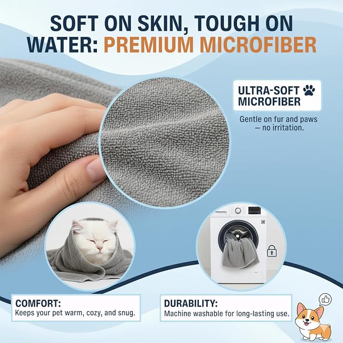 Dog Towel Keeps Your Pet Cozy After Every Use - Microfiber Towels for Drying Dogs & Cats - Quick & Efficient Grooming Gray Towel for Outdoor Play - Gently Dries Your Pet’s Fur 15.7 x 27.6in Medium