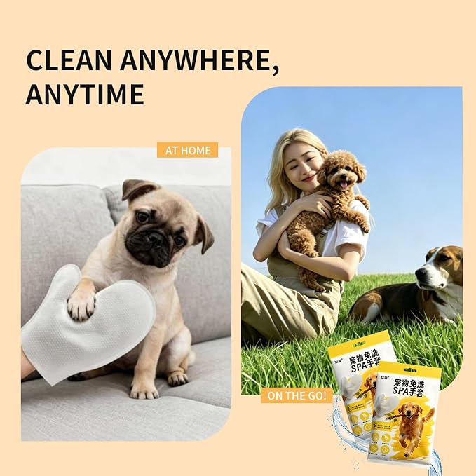 Cleaning Glove Wipes for Dogs & Cats, Hypoallergenic Nourish Fur Pet Grooming Glove Wipes, Pet Rinse Bathing Wipes, Deodorizing & Hypoallergenic Pet Cleaning Gloves for Grooming, Paws, & Body