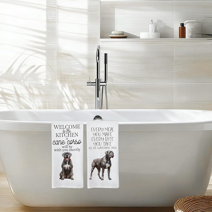 Funny Cane Corso Dog Kitchen Towels, Cane Corso Gifts Hand Towels, Dog Mom Dad Lovers Owner Gifts for Women Men Dishcloths Dish Towel for Kitchen 16x24 Inches Set of 2