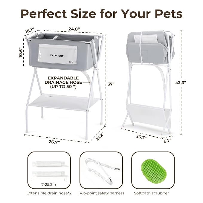 Dog Bathtub Dog Washing Station with Scrubber for Small Medium Dogs Cats, B4 Foldable Dog Tub for Bathing and Grooming, Portable Collapsible Dog Shower Tub, Indoor and Outdoor