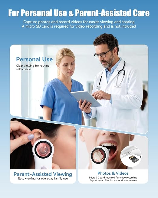 Ear Camera with 1.21” Screen, 1080P HD Digital Otoscope Ear Scope with 4 LED Lights, Skin Inspection Probe, 10 Ear & Nose Tips, 6 Ear Pick Tools, Ear Cleaner for Adults Kids Pets, Type-C