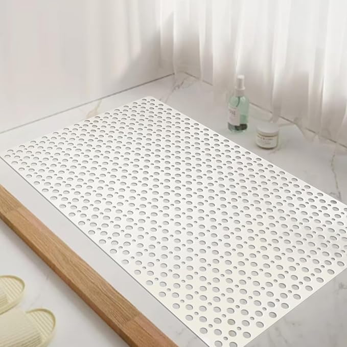 Tiamo Large Shower Mat Non Slip TPE Bathtub Mat Suction Cups for Elderly | 36x24inch rectangle,inside shower,big drain holes,quick dry,smooth tile floors,seniors,White