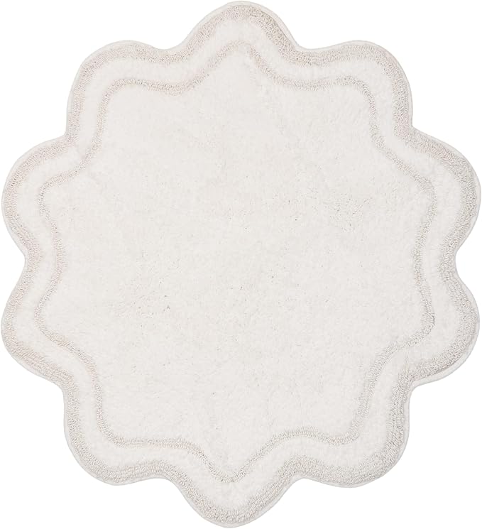 Home Weavers Allure Collection 100% Cotton Round Bath Rug, Soft & Absorbent Circular Bathroom Mat, Spray Latex Backing, Quick Dry, Machine Washable Bath Rug for Floor, Tub & Shower, 30" Round, White