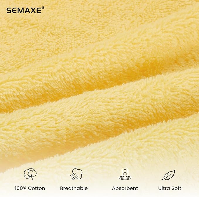 SEMAXE 4-Pack Yellow Cotton Hand Towels for Bathroom with Hanging Loops | Sink-side towels for drying hands and face, ideal for bathrooms, guest baths, powder rooms, OEKO-TEX certified, easy care