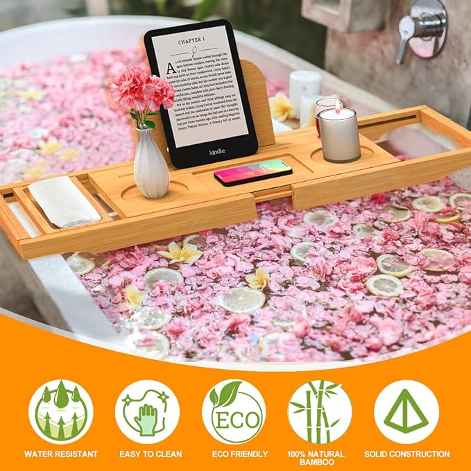 Banlilu Bathtub Tray - Bath Tray Expandable - Bath Tub Tray Table for Bathtub, Ajustable Size, Fits Most Tubs