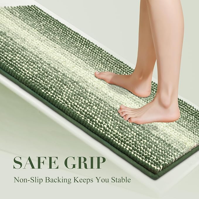BSICPRO Bath Mat Rug for Bathroom Non Slip 17 x 24 Inches Water Absorbent Chenille Bathroom Floor Mats Machine Washable(Green)