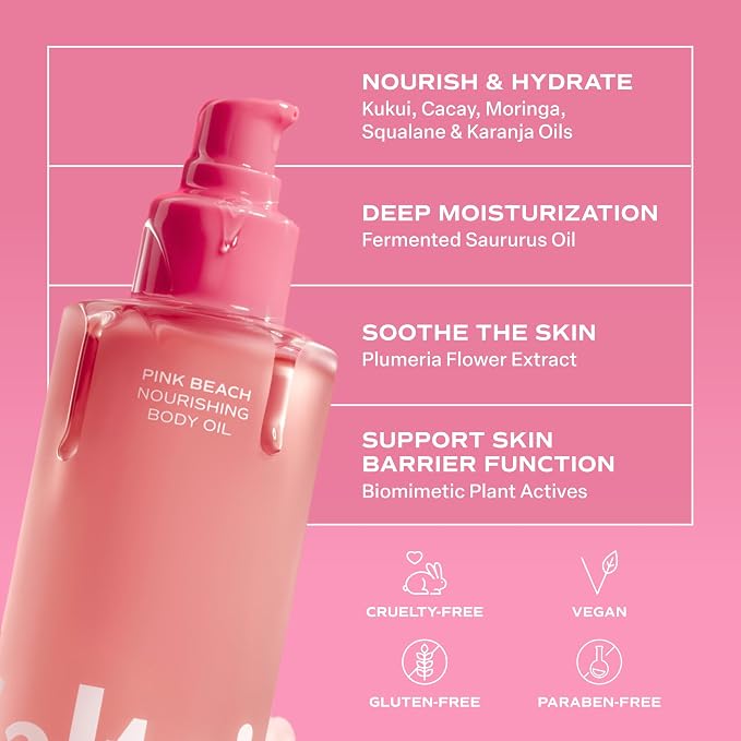Saltair Body Oil. Jumbo Size Pink Beach After Shower and Bath Oil for Women and Men. Botanical, Non-Greasy, and Well-Absorbing Moisturizer for Hydrating Dry Skin – 10oz Bottle