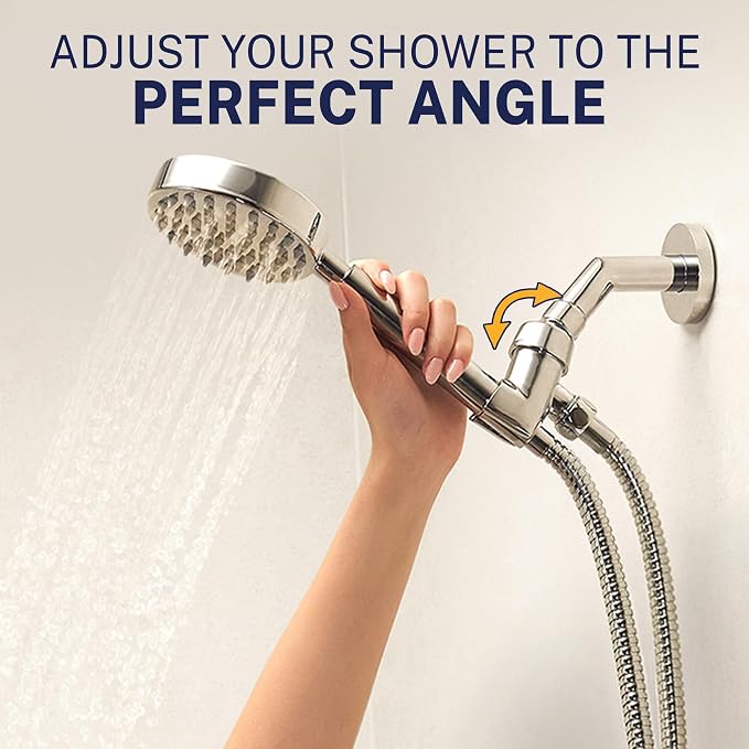 HammerHead Showers® Solid Metal Handheld Shower Head with Hose and Brass Holder - POLISHED BRASS - 2.5 GPM High Pressure Shower Heads with Adjustable Shower Wand Bracket - 6ft Flexible Extension