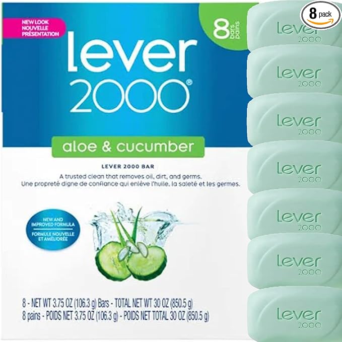 Lever 2000 Refreshing Body Soap and Facial Cleanser With Aloe & Cucumber Effectively Washes Away Bacteria, Fresh Aloe, 3.75 Ounce (Pack of 8)