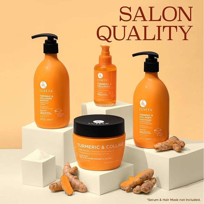 Luseta Volumizing Shampoo and Conditioner Set for Thin Fine Hair - Thickening & Plumping with Turmeric & Collagen, Lightweight Body Building for Flat Limp Hair, Sulfate-Free (2 x 16.9oz)