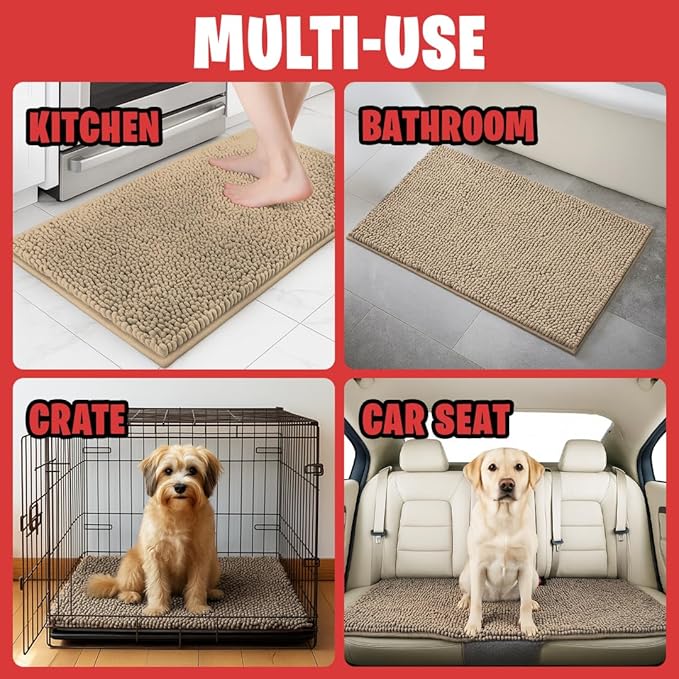 MUDGUARD MAT® Dog Door Mat for Muddy Paws, Super Absorbent Microfiber, Non-Slip Indoor Mat, Quick-Dry Chenille Rug for Pets & Entryway, Machine Washable, Beige 16" x 24"