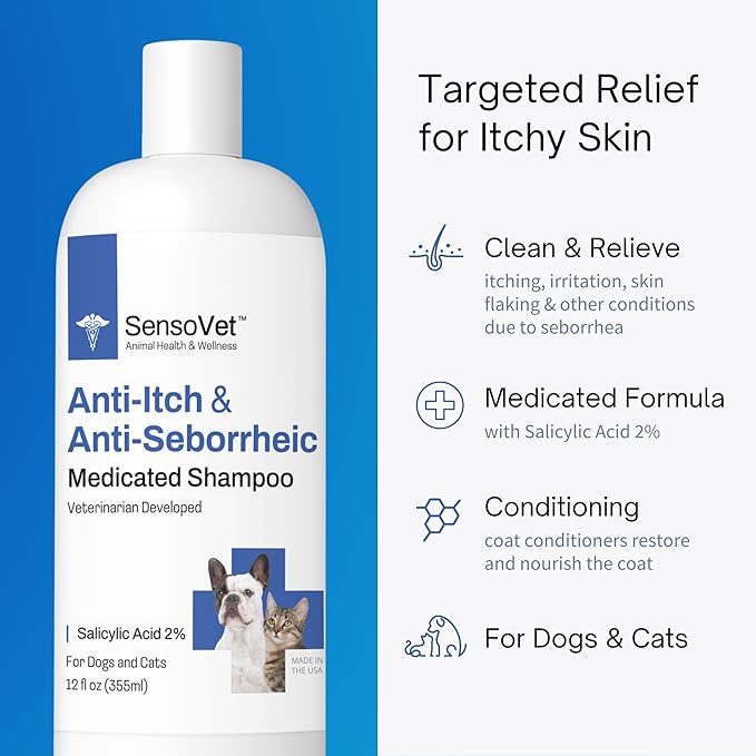 Antiseborrheic Medicated Shampoo for Dogs and Cats, 12 Oz