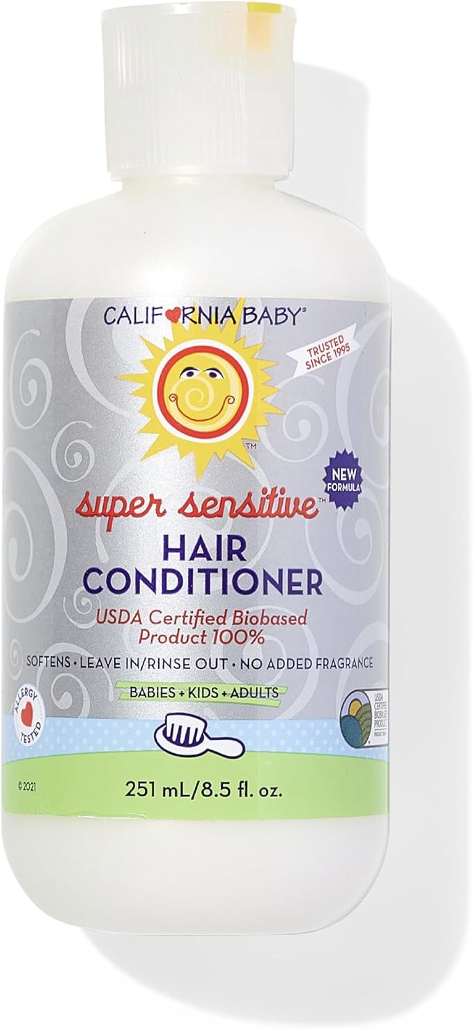 California Baby Super Sensitive Hair Conditioner | 100% Plant-Based | Fragrance Free Conditioner | Rinse-out or Leave in Conditioner | 251 mL / 8.5 oz