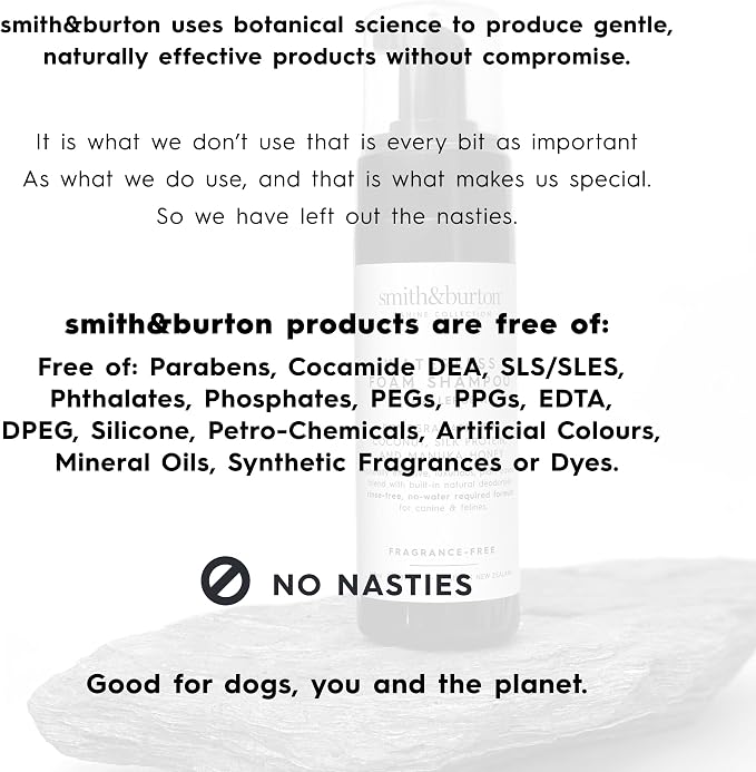 smith&burton Waterless Foam Shampoo for Dogs & Cats, Hypoallergenic, Fragrance Free, No Rinse Dry Shampoo Foam, Gentle Allergy Care for Sensitive Skin, 5.07 Fl oz, 100% Natural, Requires No Water