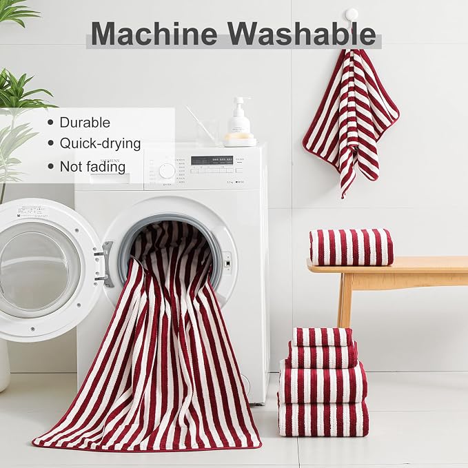 Smuge 18 Pcs Bath Towel Set, Include 6 Bath Towel Sheets, 6 Hand Towels and 6 Washcloths - Highly Absorbent Quick Dry Microfiber,Ultra Soft Bathroom Towel Set with Hanging Loop - Wine