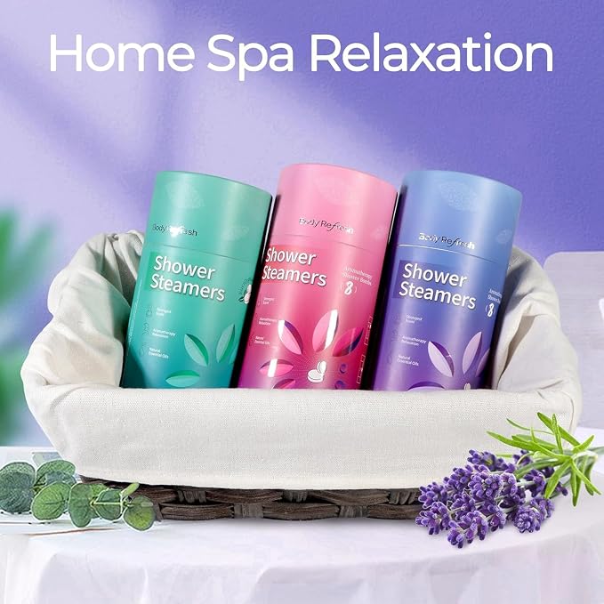 BodyRefresh Lavender Shower Steamers Aromatherapy 8 Pack - Birthday Gifts for Women Mom Wife, Shower Bombs with Essentials Oil for Home Spa Relaxation Self Care