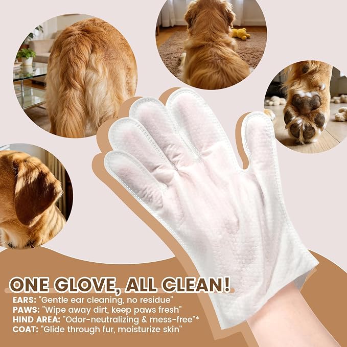 IMMHABI 100 Count Cleaning Deodorizing Pet Glove Wipes for Dogs & Cats, Hypoallergenic Dog Bath Wipes with Natural Deodorizer Persimmon Tannin, Pet Bathing Wipes for Horse Coat Care Coconut Scent