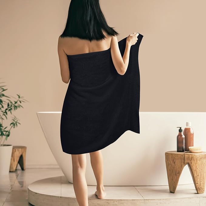 GLAMBURG 100% Cotton Oversized 2 Pack Bath Sheets 35x70, Ultra Soft Highly Absorbant Compact Quickdry & Lightweight Large Bath Sheet Set, Ideal for Gym Travel Camp Pool - Black