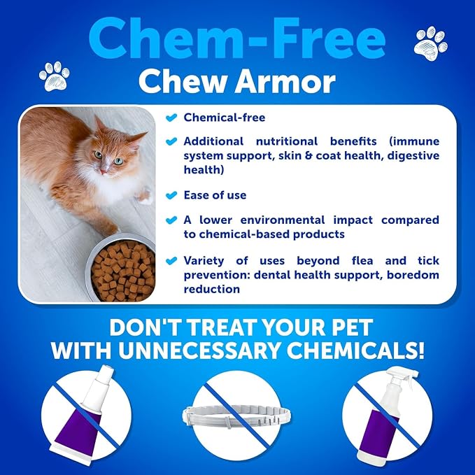 Flea Treatment for Cats - Natural Flea and Tick Prevention Supplement for Cats, Kittens - Chewable Daily Oral Pills with Vitamins - 135 Soft Chews - Dental Treats, Digestive Health, Immune Support