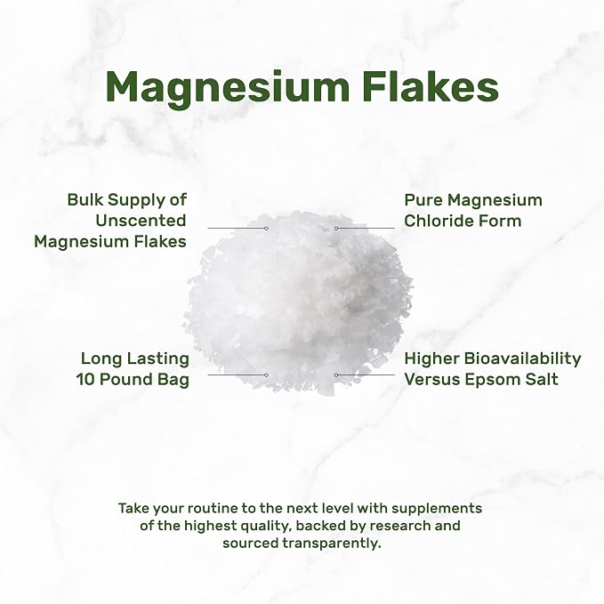 DEAL SUPPLEMENT Pure Magnesium Flakes Bath Soaks, 10lbs - Natural Epsom Salt Substitute | High-Absorption Chloride | Hydrates Skin & Promotes Relaxation - Unscented