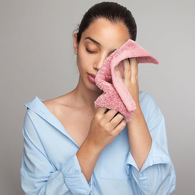 Face Towels Pack of 12 – 100% Cotton Wash Cloths (12x12 inch) – 550 GSM Soft, Quick Dry & Highly Absorbent Ring Spun Cotton Towels for Bathroom, Spa, Gym, Kitchen and for Daily Use - (Baby Pink)