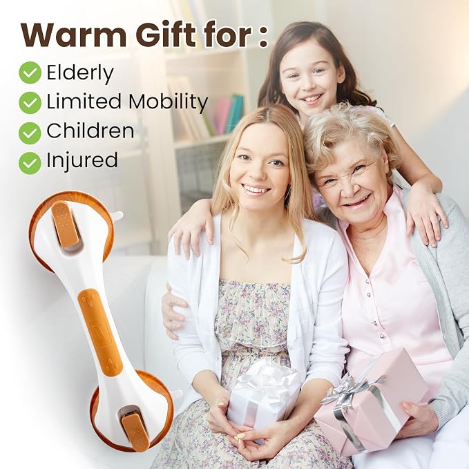 TAILI Shower Grab Bar, 2 Pack 12 Inch Suction Grab Bars for Bathtubs and Elderly, Shower Handle for Seniors Bathroom Safety Grip, No Drilling Removable,Wood Grain,G9