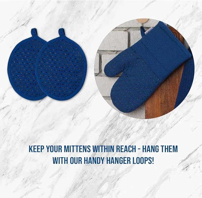 LANE LINEN Tea Towels - 16 Pc Set with Silicone Oven Mitts and Pot Holders, Cotton Kitchen Towels, Absorbent Dish and Hand Towels - Indigo
