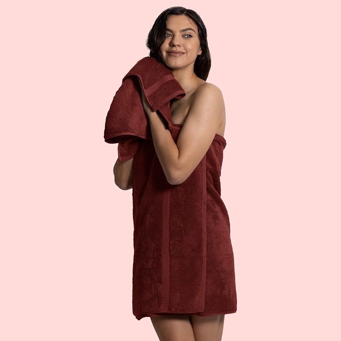 Chakir Turkish Linens 6 Piece Towel Set, 100% Cotton Turkish Towels for Bathroom, Luxury Soft Absorbent Bath Towel Set with 2 Bath Towels 2 Hand Towels 2 Washcloths, Cranberry