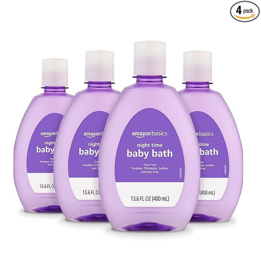 Amazon Basics Hypoallergenic Tear-Free Night-Time Baby Calming Bath, Soothing Aromas for Relaxing Bedtime Bath, 13.6 fl oz, 4-Pack (Previously Solimo)