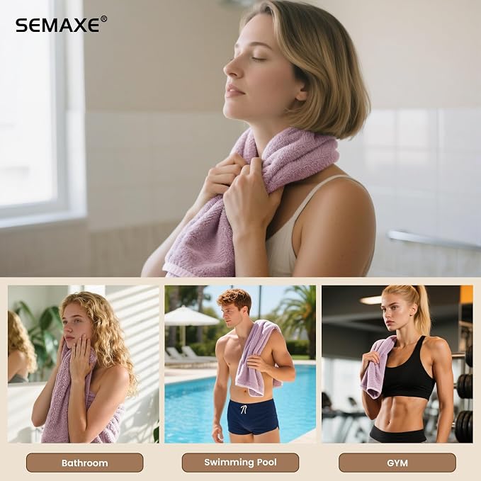 SEMAXE 4-Pack Purple Cotton Hand Towels for Bathroom with Hanging Loops | Sink-side towels for drying hands and face, ideal for bathrooms, guest baths, powder rooms, OEKO-TEX certified, easy care