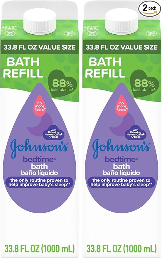 Johnson's Bedtime Bath with Relaxing & Soothing NaturalCalm Aromas, Hypoallergenic, Gentle & Tear-Free Nighttime Bubble Bath for Babies & Kids, Value Size Refill, 33.8 fl. Oz (Pack of 2)