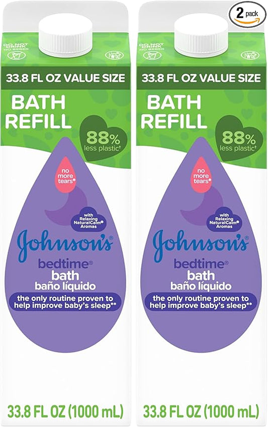 Johnson's Bedtime Bath with Relaxing & Soothing NaturalCalm Aromas, Hypoallergenic, Gentle & Tear-Free Nighttime Bubble Bath for Babies & Kids, Value Size Refill, 33.8 fl. Oz (Pack of 2)