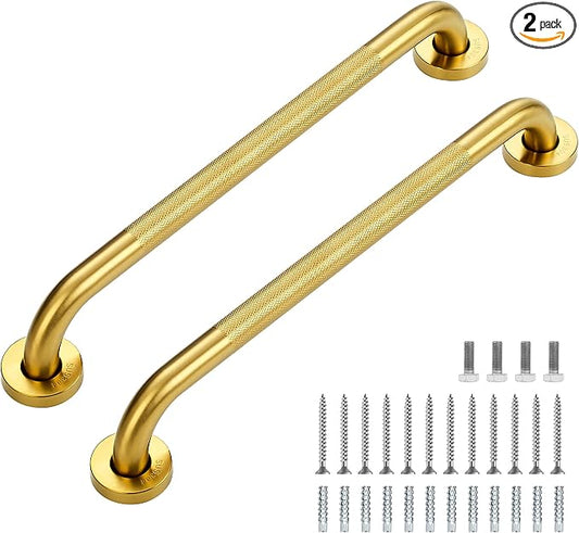 Grab Bars for Shower, 2 Pack 18-Inch Anti Slip Shower Handles for Elderly, Safety Shower Grab Bar, Stainless Steel Handicap Grab Bars for Bathroom,Toilet (Gold, 1" Diameter)
