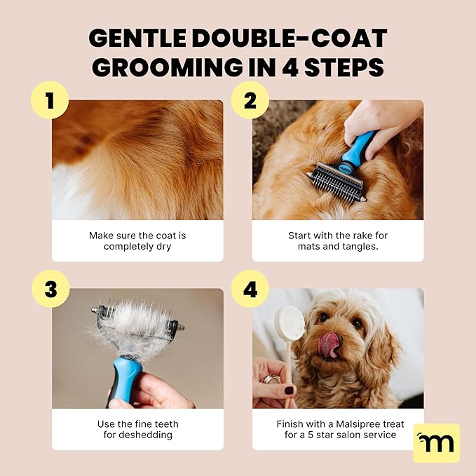 MalsiPree Dog Brush - Large Black, 2-in-1 Undercoat & Dematting Rake | 2-in-1 undercoat rake & dematting brush - deshedding tool - Use for medium to large double-coated dogs & cats