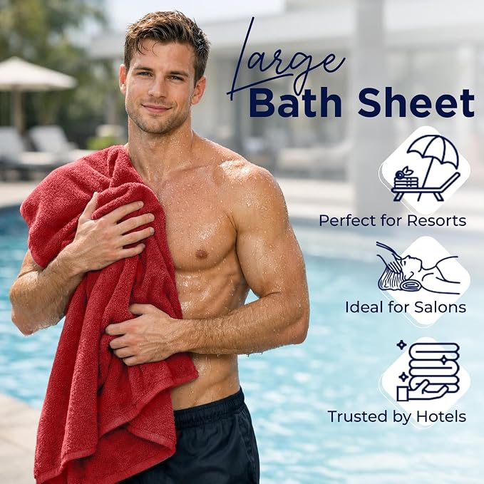 DAN RIVER 2 Pack Bath Sheets Extra Large 35x70, Large Bath Towels for Adults, XL Oversized Heavy Duty Towel Set, 600 GSM 100% Ring Spun Cotton, Soft Quick Dry, Red