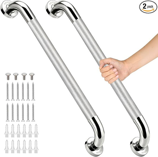 2 PCS Grab Bars for Seniors Bathroom, 24 Inch Anti Slip Shower Safety Handle, 1.25" Diameter Stainless Steel Shower Support Bar, Bath Assist Handles for Handicap Elderly Injury Pregnant, ADA Compliant