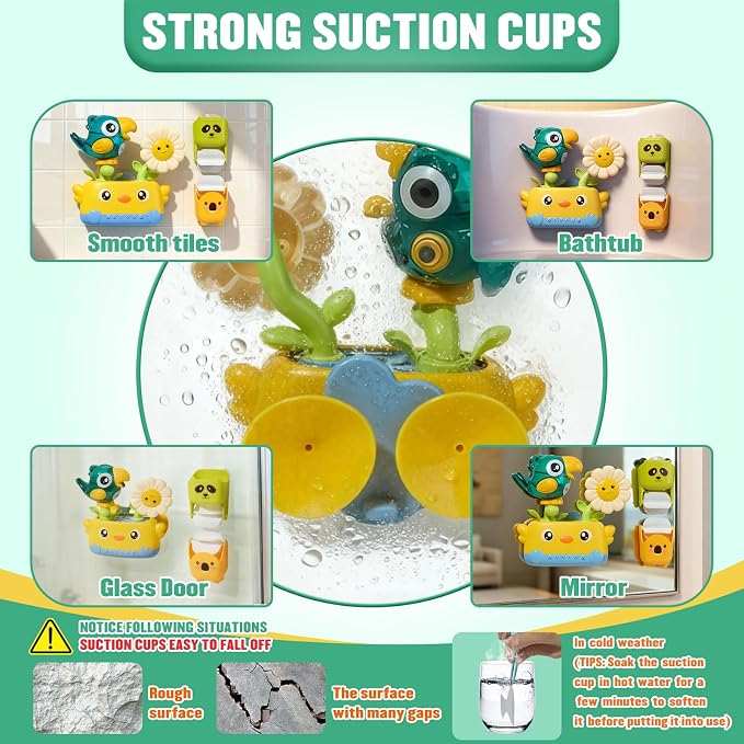 Bath Toys Toddlers 2-4, Mold Free Toddler Bath Toys for Kids Ages 1-3, Baby Bathtub Water Toys with Strong Suction Cups Waterfall Shower Toy with Bath Cups & Watering Can for 18+ Months Boy Girl Gifts