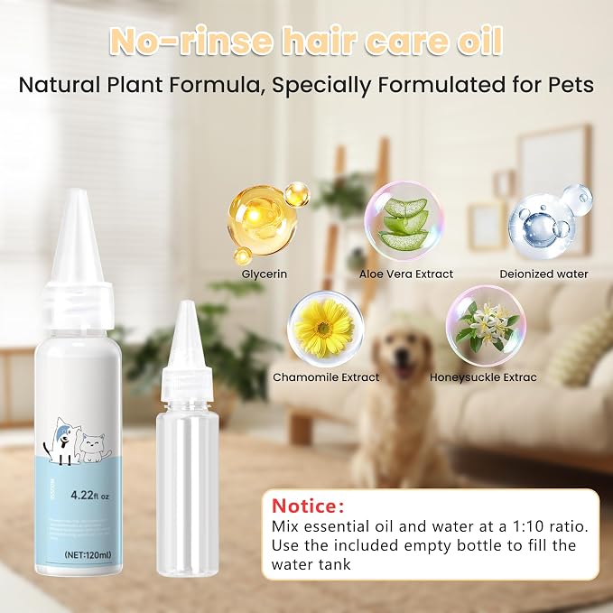 Pet Steam Brush for Dog & Cat, 4-in-1 Upgrade Steam Grooming Brush for Shedding and Hair Removal, Self Cleaning Spray Comb with Gentle Cool Mist for Long Haired Pets, Includes Waterless Shampoo