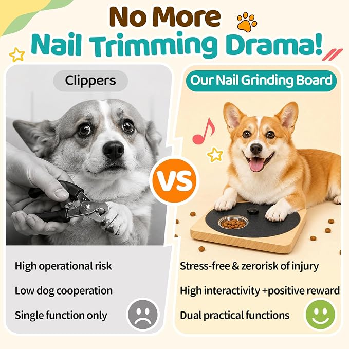 Dog Nail Scratch Board with Treat Box, 3-in-1 Wooden Pet Scratch Board for Nails, Adjustable Resistance Dog Nail File Toy for Stress-Free Grooming, Slow Feeder Puzzle Toy for Dogs