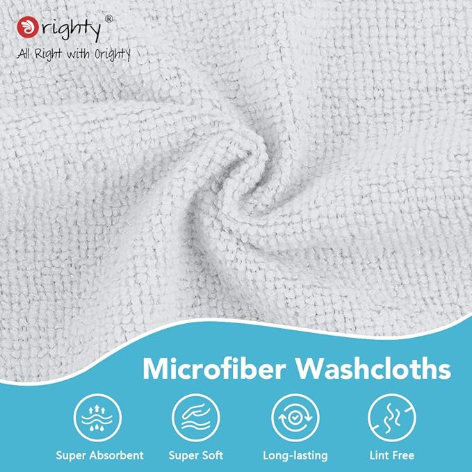 Orighty Washcloths, 5 Pack Microfiber Face Towels, Highly Absorbent and Soft Feel Wash Cloths & Hand Towels for Bathroom, Hotel, Spa, and Gym, 11.5x11.5 Inch, White